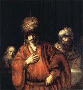 REMBRANDT Harmenszoon van Rijn David and Uriah or Ahasuerus,Haman and Harbona oil